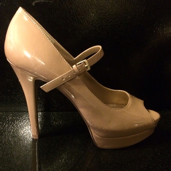 Nude Mary Jane Peep-Toe Heels