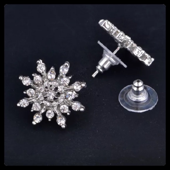 Silver Rhinestone Snowflake Earrings - Picture 3 of 6