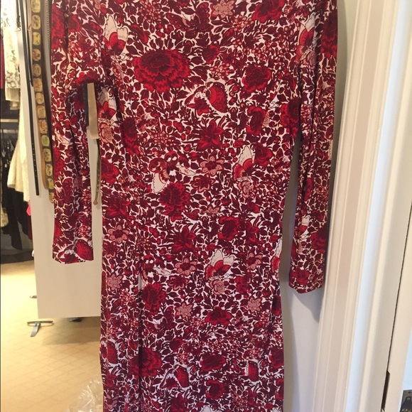Tory burch red flowered dress with pleated detail