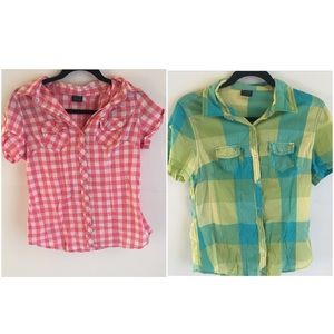 2 Plaid Short Sleeved Collared Shirts