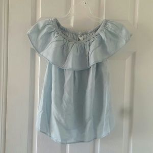 Off the shoulder ruffle chambray top