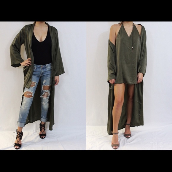 Olive silk duster