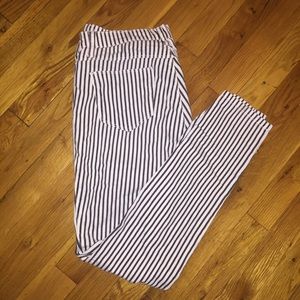 Black and white striped midrise skinny jeans