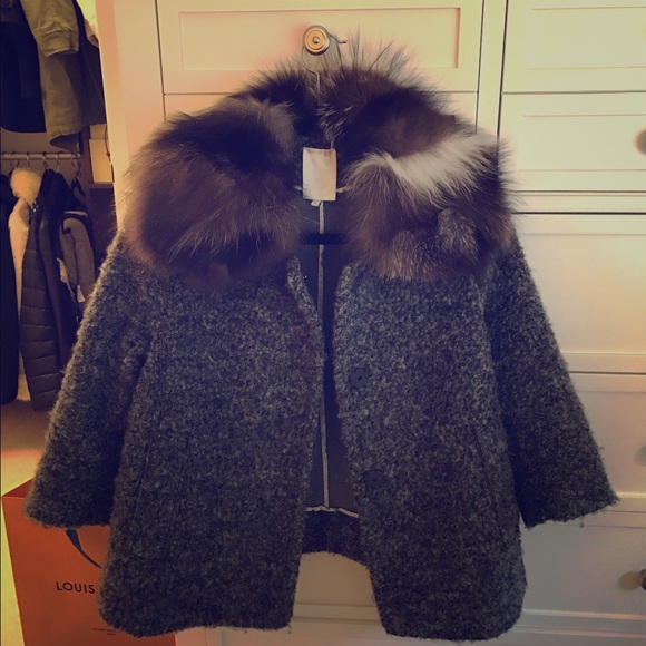 Grey raccoon fur coat