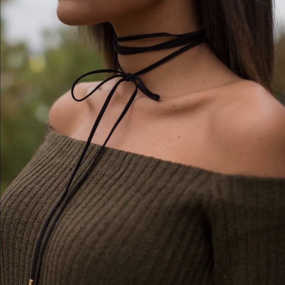 NEW Dainty Long Suede Bow tie Choker Necklace