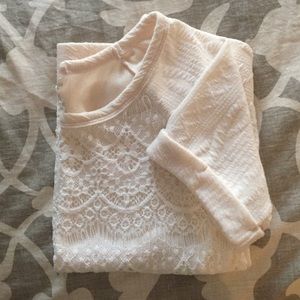 Lace Textured Cream Short Sleeve Sweater