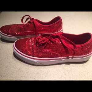 Red Sequin Vans Shoes