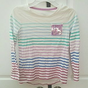 Striped Sequined Long Sleeve Pocket Tee