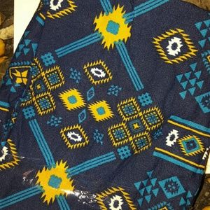 Aztec Navajo Navy Teal and Yellow/Gold OS Leggings