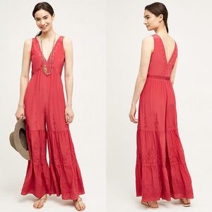 Anthropologie Elevenses Silk embroidered jumpsuit