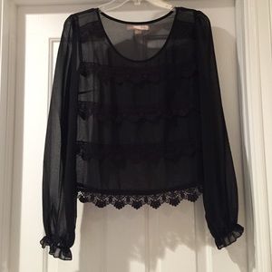 Sheer black top with crochet detail