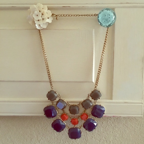 Francescas Gold Plated Navy, Orange, Gray Necklace