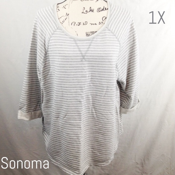 Sonoma Women's 3/4 Sleeve Striped Gray Sweater