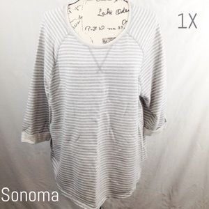 Sonoma Women's 3/4 Sleeve Striped Gray Sweater