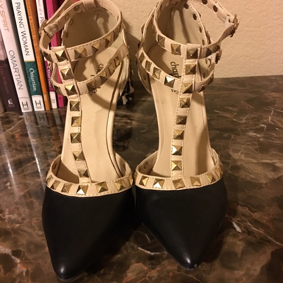 Studded black & nude heels