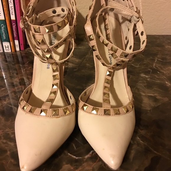 Nude studded heels