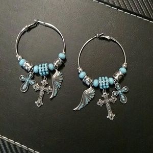 Turquoise dangling hoops