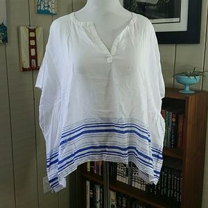 OLD NAVY caftan poncho top, white & royal blue