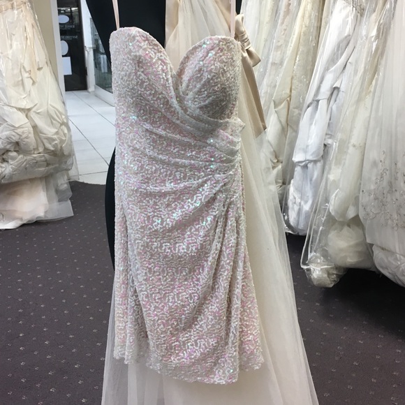 Nude and white detachable high low