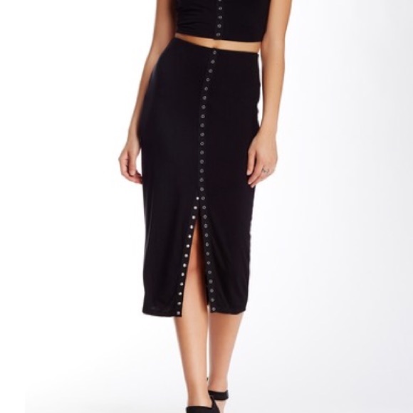 NWOT Free Press Black Snap Pencil Skirt - Picture 3 of 4