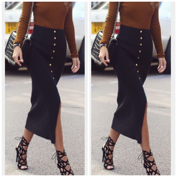 NWOT Free Press Black Snap Pencil Skirt - Picture 2 of 4