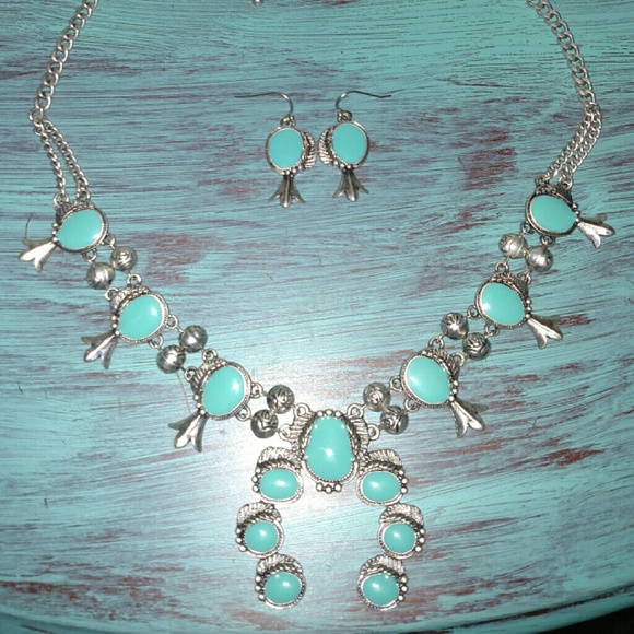 Faux turquoise squash blossom with earrings!