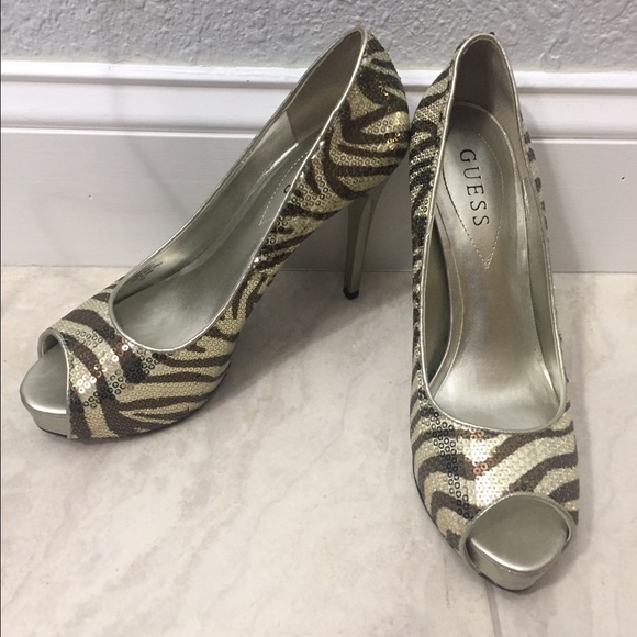 GUESS printed sequin heels! Brand new!