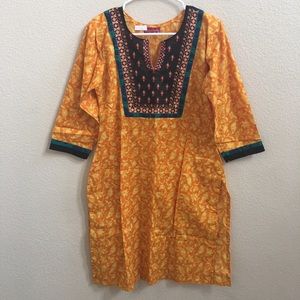 100% pure cotton yellow tunic/top/dress - Indian