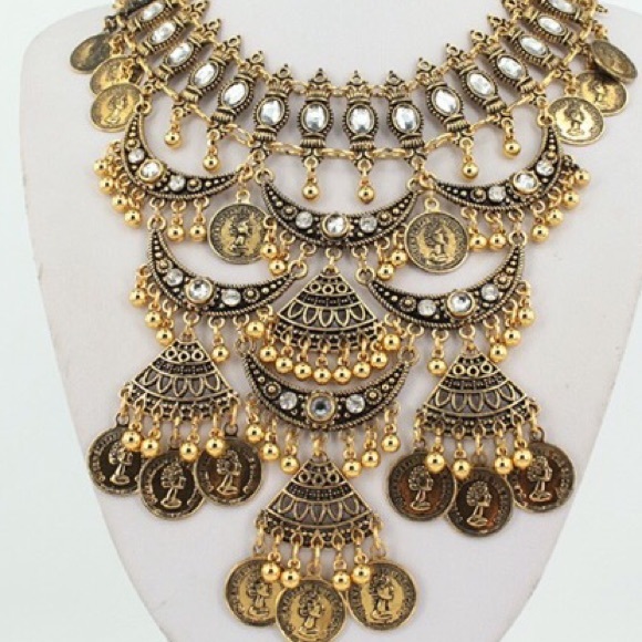 Gold Statement Coin and Bead Necklace