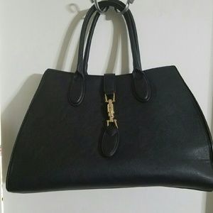 Black Leather Tote, HUGE!