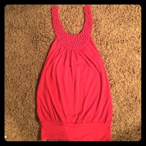 Pink halter with beaded neck