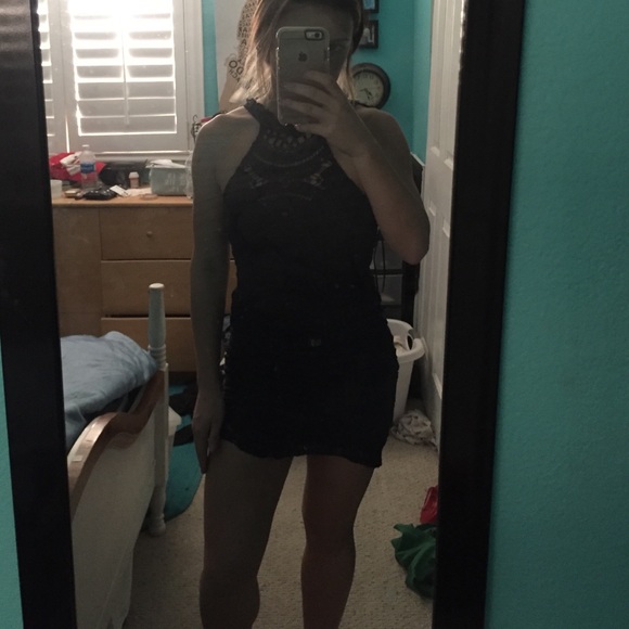 Navy blue lace bodycon dress