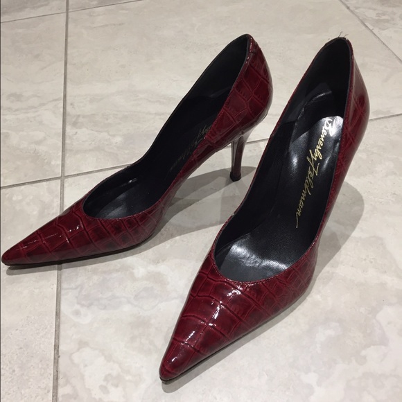 Red snakeskin heels