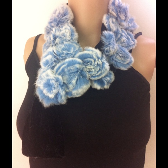 Black velvet neck warmer with Rabbit fur Pom poms. - Picture 3 of 4