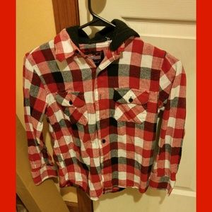 Boys M (8-10?) Flannel button-up with hood