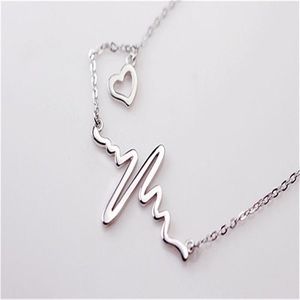 EKG Heartbeat Necklace Silver