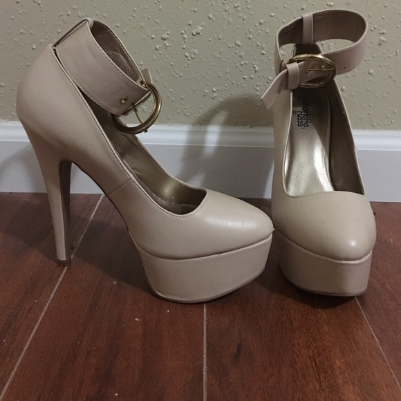 Size 8 nude ankle wrap heels