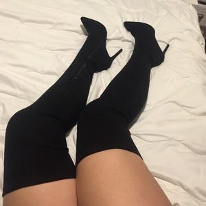 Over The Knee Black Heeled Boots