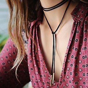 Faux Leather Lariat Style Choker Gold
