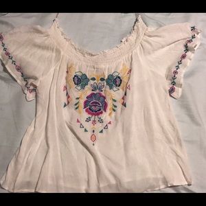 Boutique pattern off shoulder embroidered top