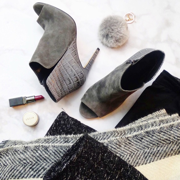 Sigerson Morrison Shoes - Sigerson Morrison Gray Suede and Croc Booties Sigerson Morrison Shoes - Sigerson Morrison Gray Suede and Croc Booties