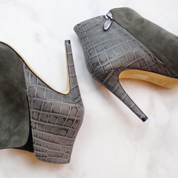 Sigerson Morrison Shoes - Sigerson Morrison Gray Suede and Croc Booties Sigerson Morrison Shoes - Sigerson Morrison Gray Suede and Croc Booties