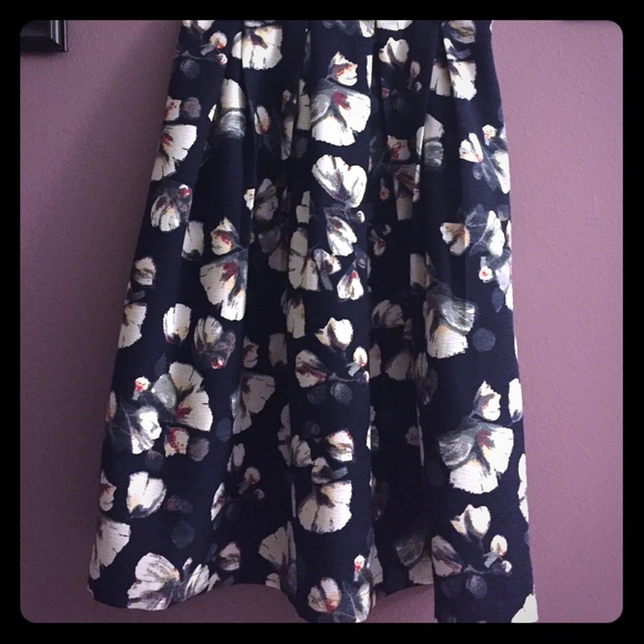 Navy blue midi skirt with white flowers