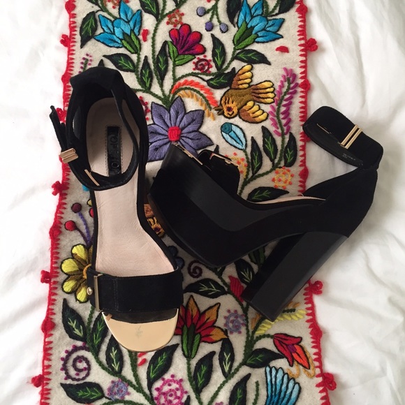 Topshop platform two strap heels with gold accents