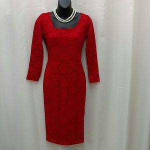 Lace floral red dress 3/4 sleeve 12 NWT US  4 6
