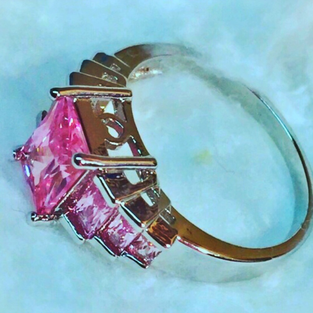 Rectangle Pink Zircon Rhinestones, Solid Silver - Picture 6 of 8