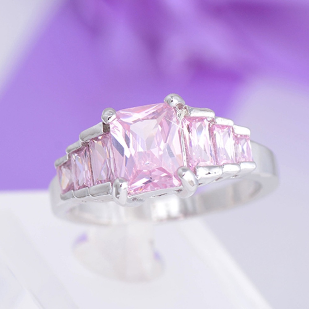 Rectangle Pink Zircon Rhinestones, Solid Silver - Picture 3 of 8