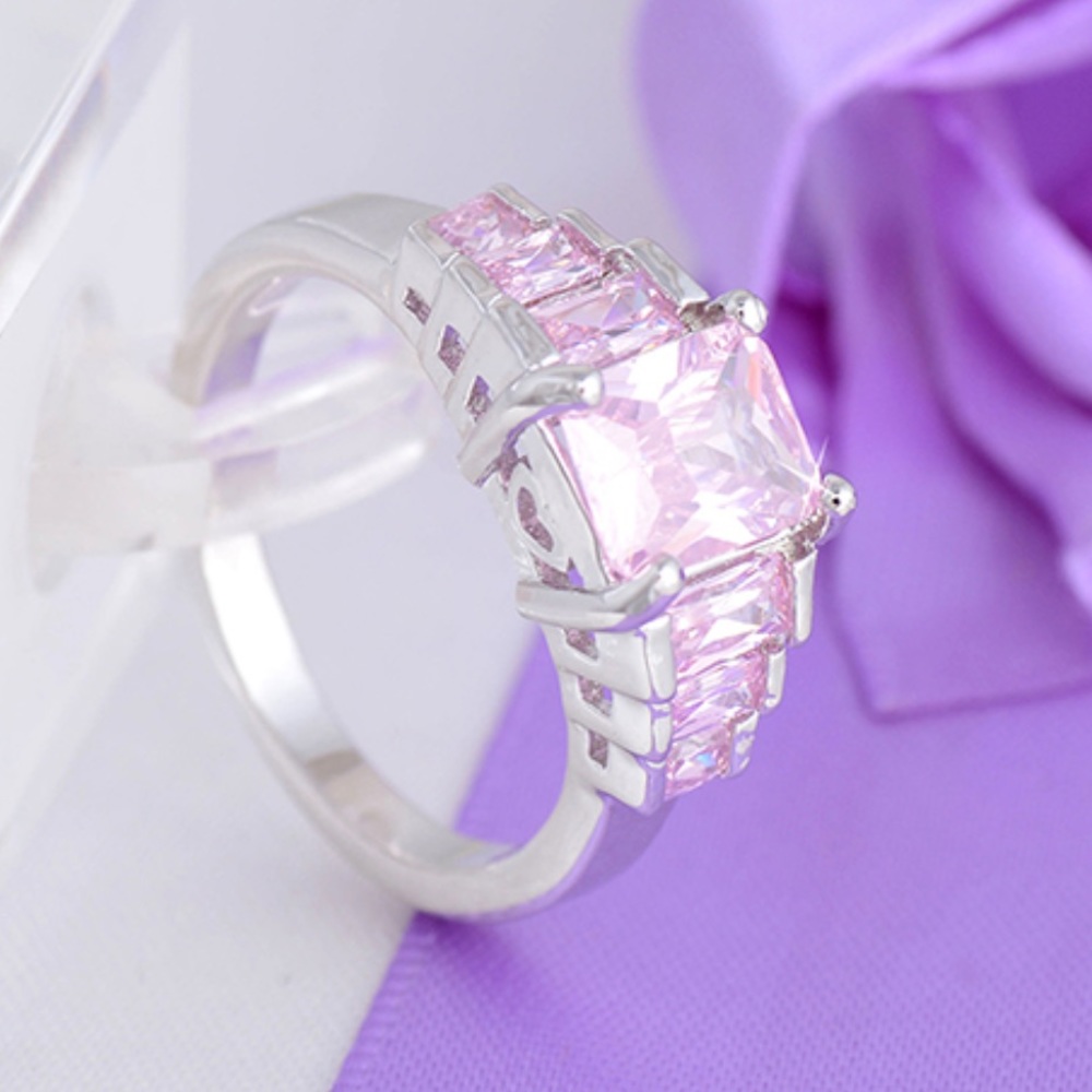 Rectangle Pink Zircon Rhinestones, Solid Silver - Picture 5 of 8