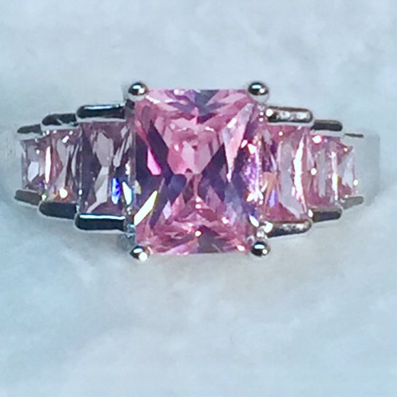 Rectangle Pink Zircon Rhinestones, Solid Silver - Picture 7 of 8