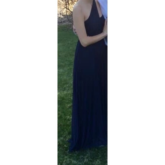 Navy one shoulder prom dress